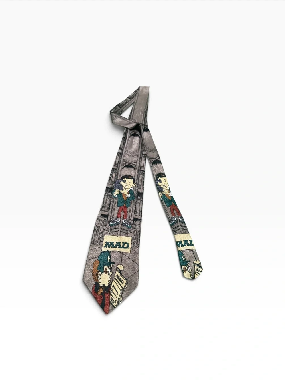 MAD Illustrated Novelty silk Tie - Gray